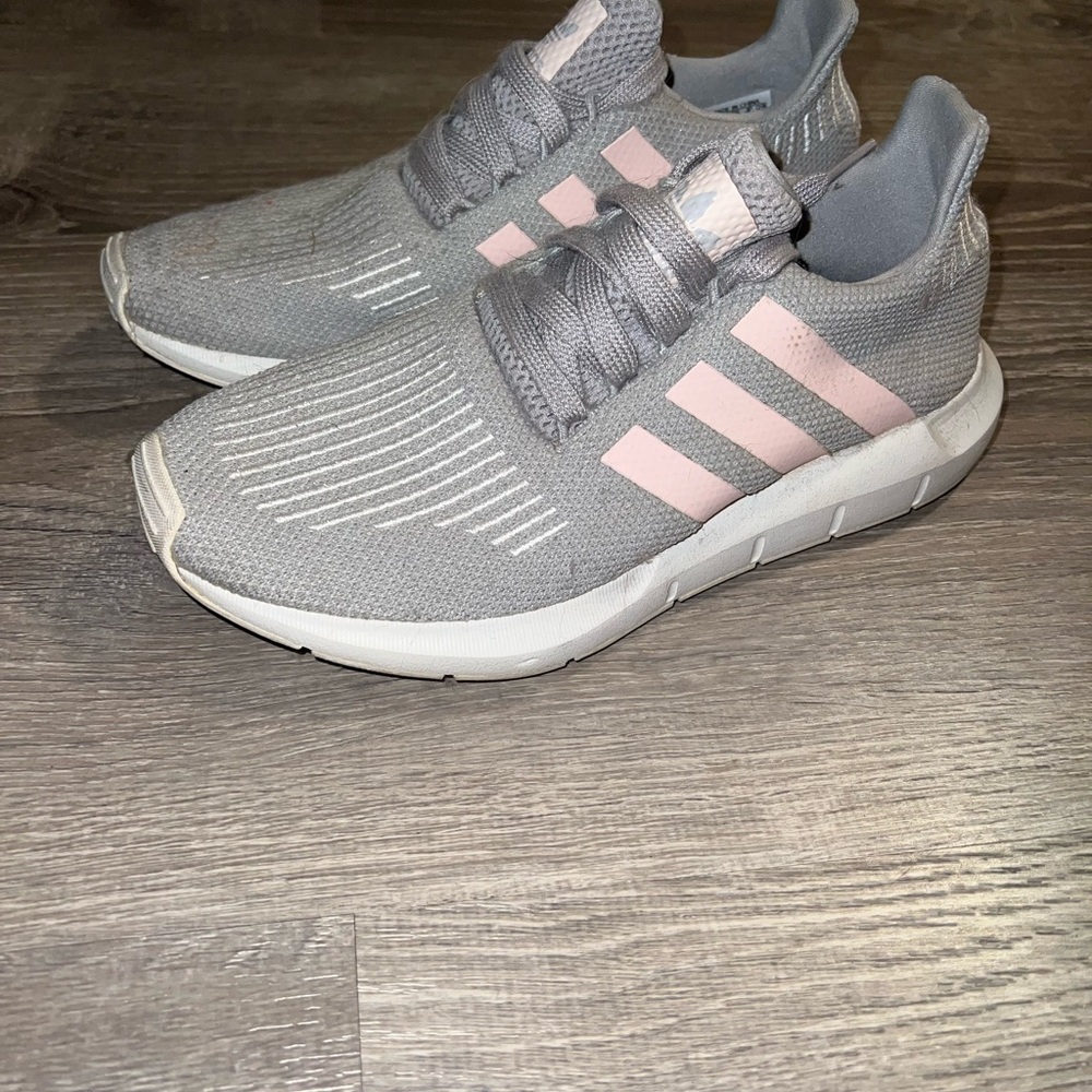 Adidas Gray Sneakers with Pink Accents